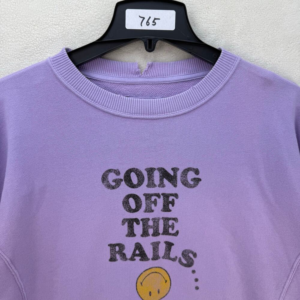 AERIE WOMEN'S MEDIUM OVERSIZED SWEATSHIRT LAVENDER DISTRESSED - Picture 2 of 6